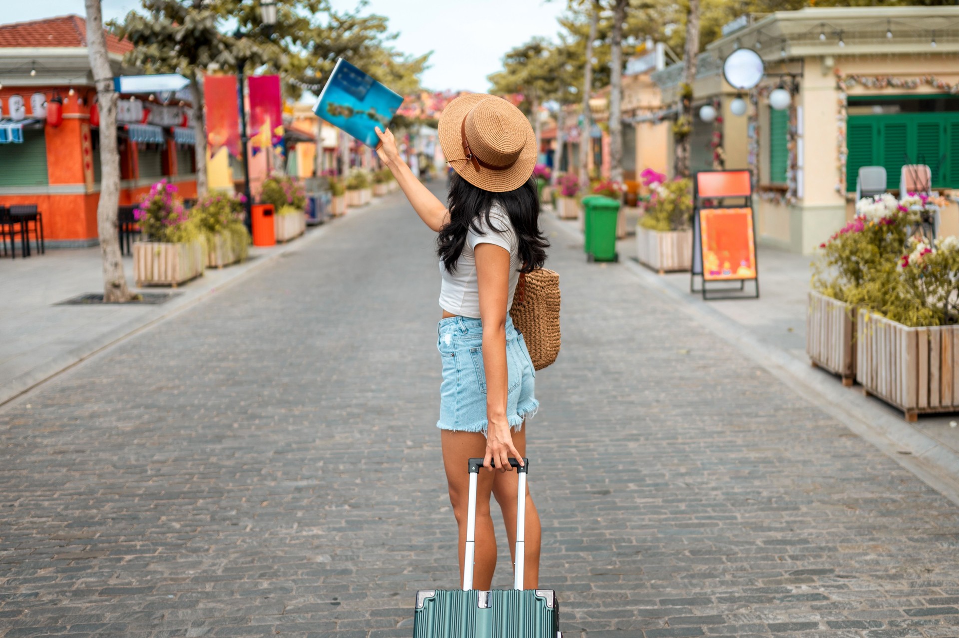 Joyful Asian Female Tourist Exploring City Streets